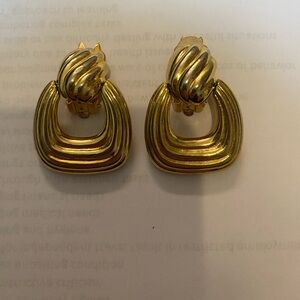 Vintage Gold Square Drop Clip-On Earrings